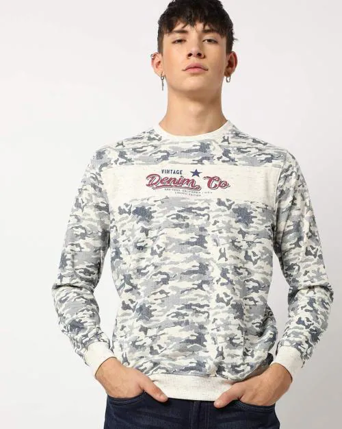 Camouflage Print Crew-Neck Sweatshirt