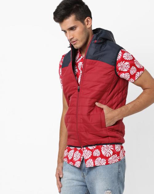 Hooded Bomber Jacket with Zip Front