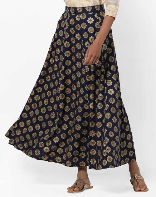Printed A-line Maxi Skirt
