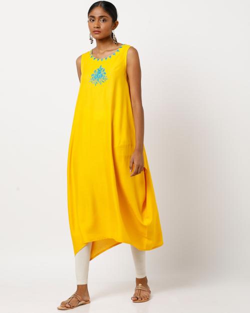 Embroidered A-line Kurta with Asymmetrical Hemline
