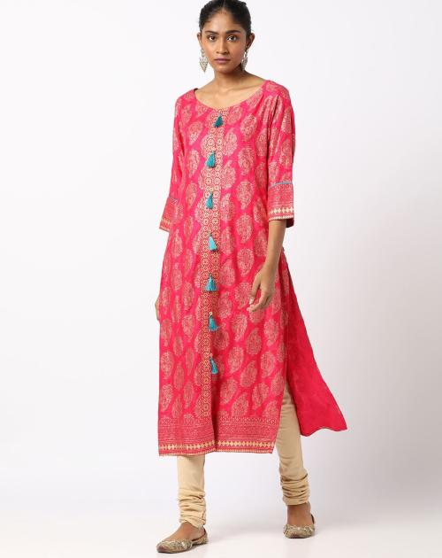 Printed Straight Kurta with Tassels