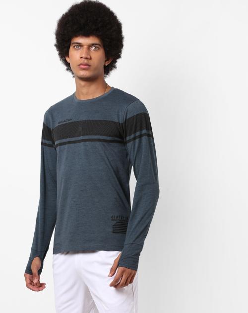 Textured Full Sleeves Round Neck T-shirt