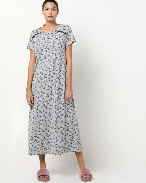 Ditsy Print Nightgown with Short Sleeves