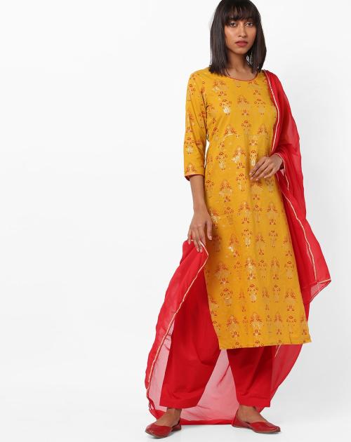 Printed Straight Kurta with Salwar & Dupatta Set