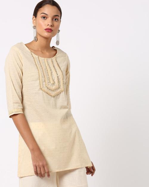 Scoop-Neck Kurti with Gota Lace