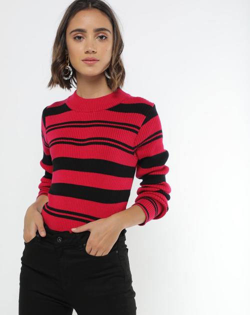 Buy Striped FlatKnit Sweater with Ribbed Hems Online at Best Prices in