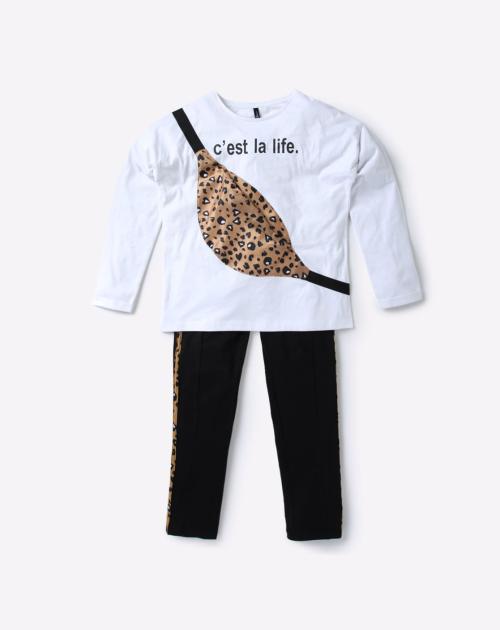 Graphic Print Crew-Neck T-shirt and Pant Set