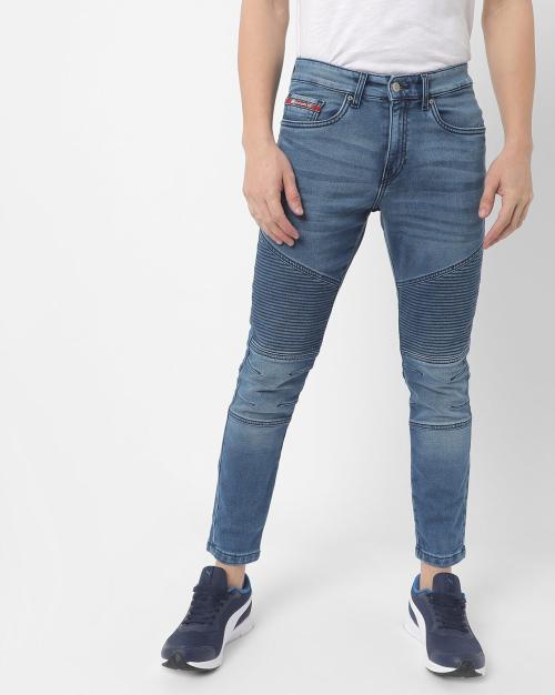 Tapered Jeans with Biker Panels