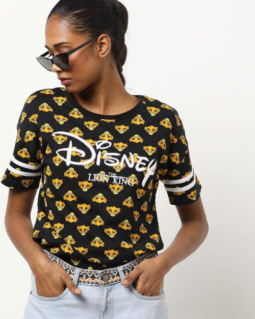 Lion King Print Drop-Shoulder Top with Embroidery