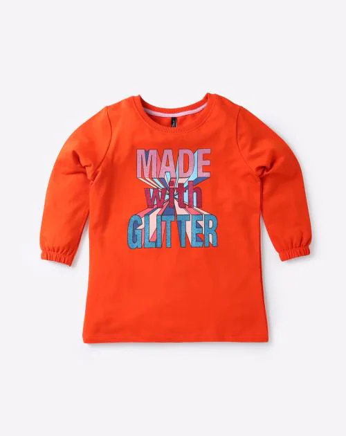 Crew-Neck Sweatshirt with Typographic Glitter Print