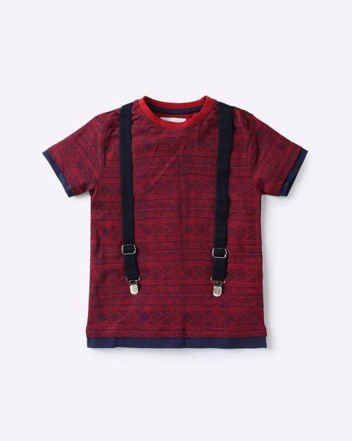 Aztec Print T-shirt with Suspenders