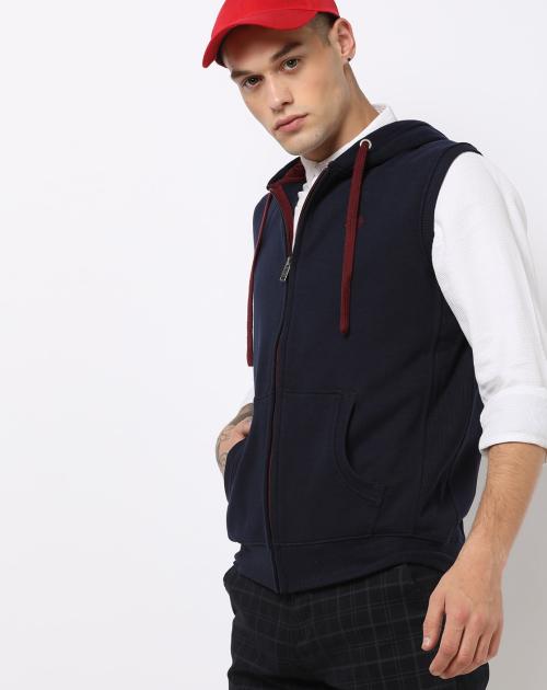 Sleeveless Hoodie with Split Kangaroo Pocket