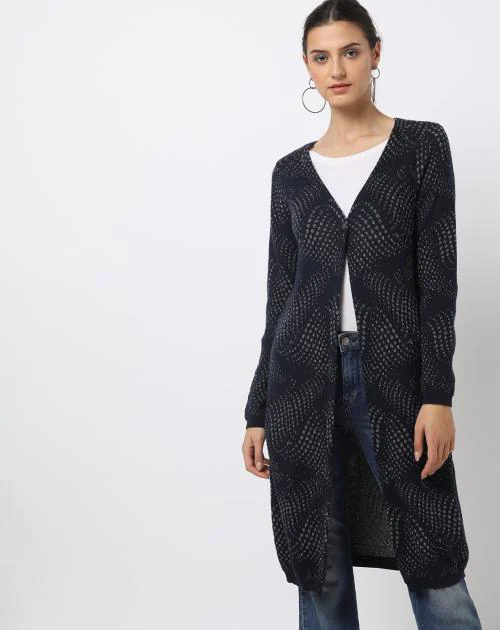 Printed Single-Buttoned Long Shrug