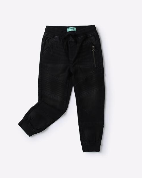 Lightly Washed Denim Joggers with Biker Panels