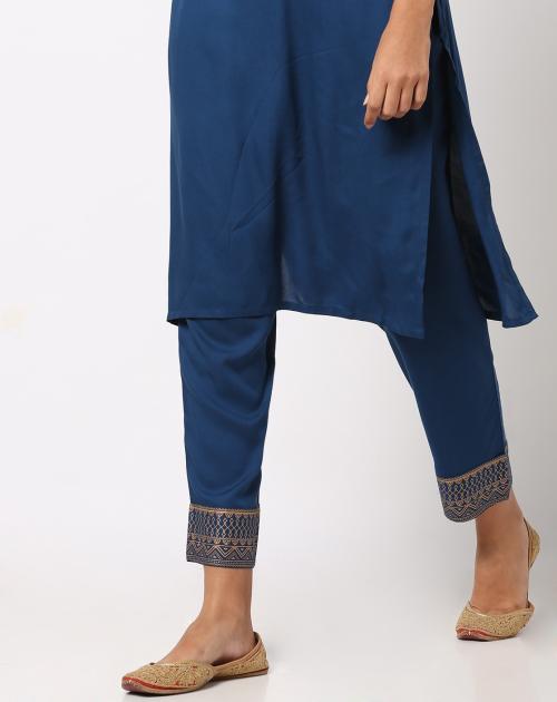 Mid-Rise Pants with Printed Hemline