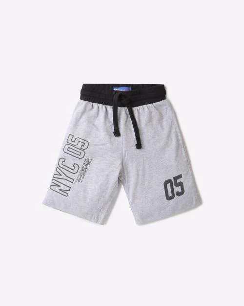 Numeric Print Shorts with Contrast Elasticated Drawstring Waist