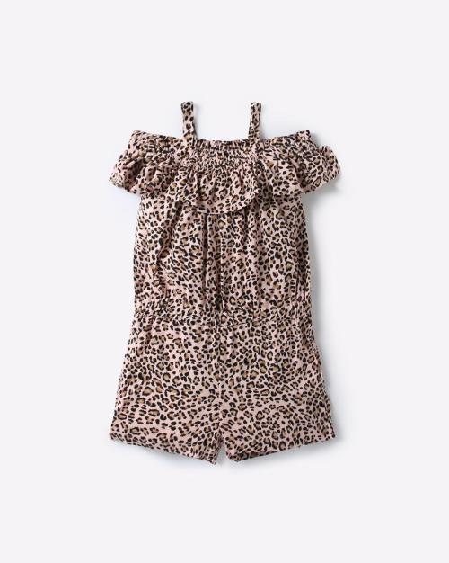 Leopard Print Playsuit with Ruffled Panel
