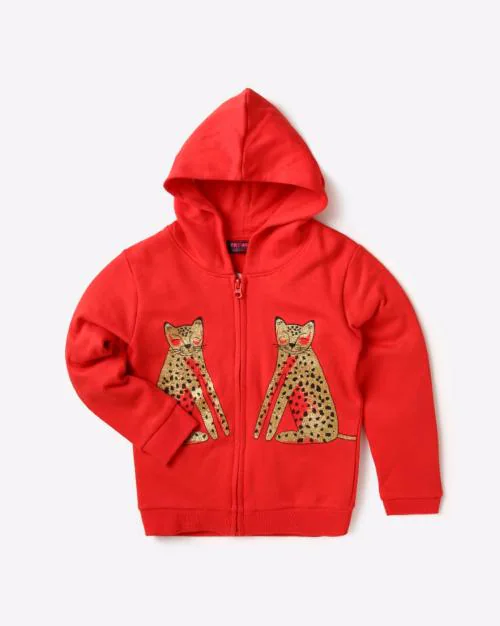 Graphic Print Zip-Front Hooded Sweatshirt