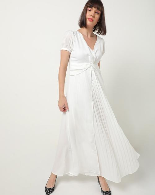 Knot-Front Layered A-line Maxi Dress
