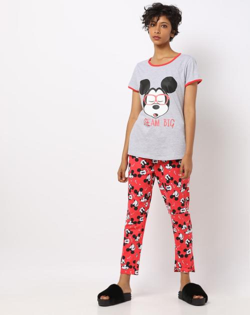 Mickey Mouse Print T-shirt & Pyjama Set