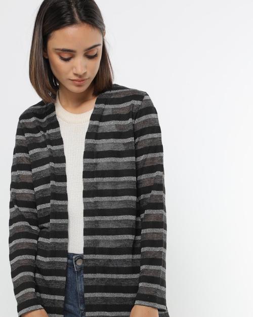 Striped Front-Open Shrug