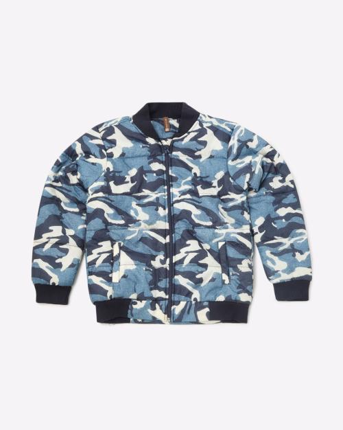 Camouflage Print Quilted Bomber Jacket