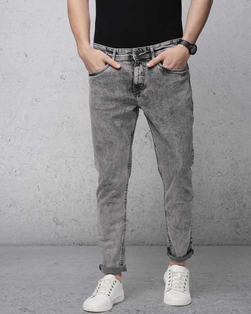Acid-Wash Tapered Fit Jeans