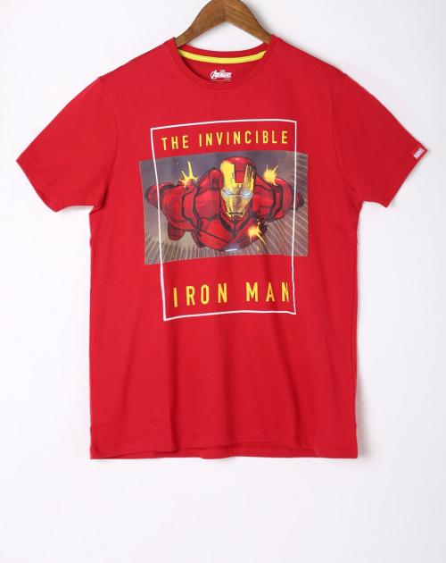 Regular Fit Graphic Print Iron Man Crew-Neck T-Shirt