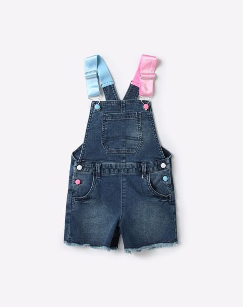 Lightly Washed Dungrees with Contrast Straps