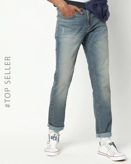 Washed Distressed Slim Fit Jeans