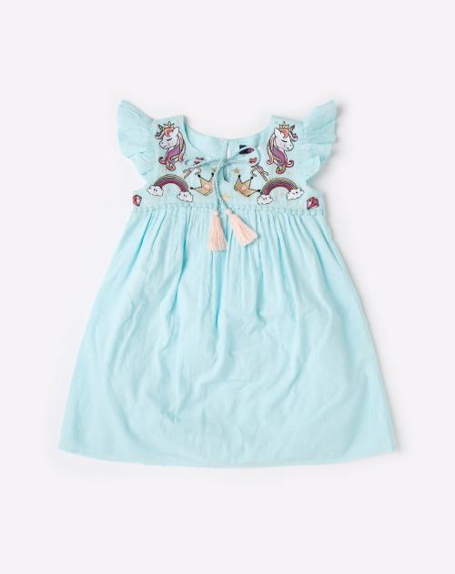 Printed Shift Dress with Neck Tie-Up