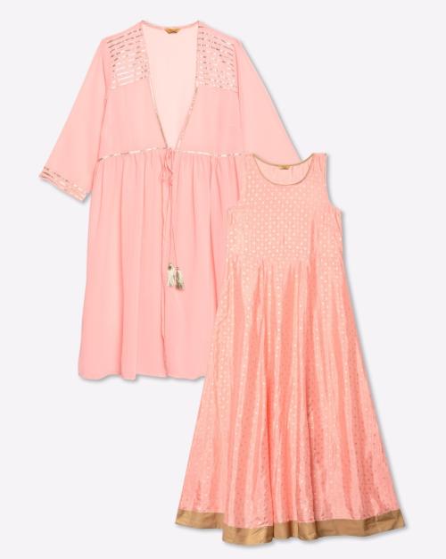 Printed Empire Dress with Sheer Jacket