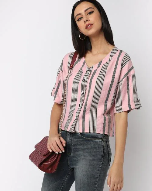 Striped V-neck Top