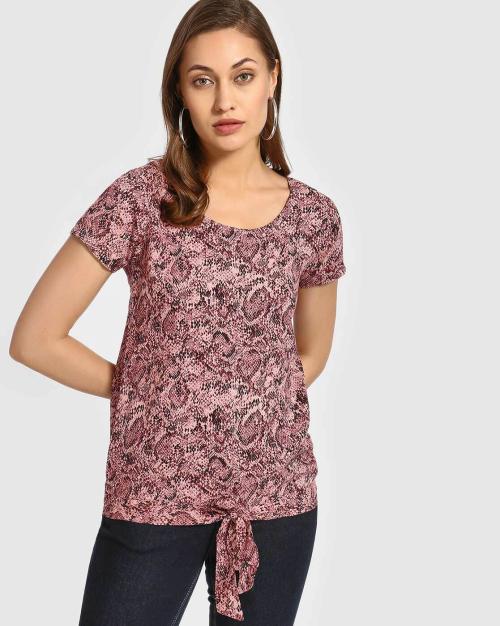 Snakeskin Print Top with Tie-Up