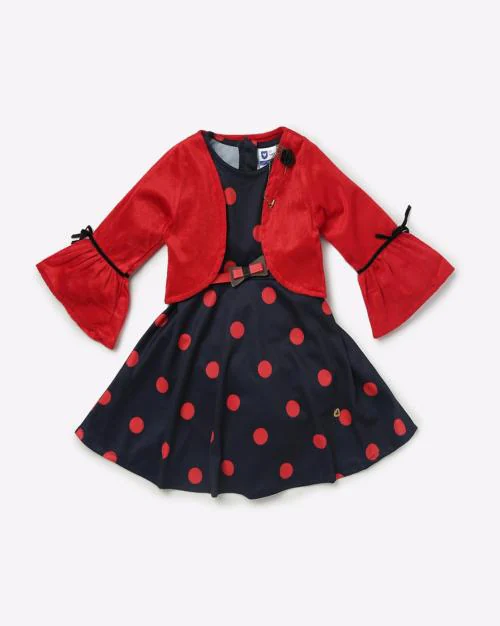 Polka-Dot A-line Dress with Jacket