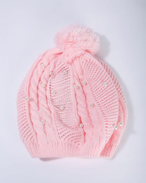 Textured Beanie with Pom-Pom Accent