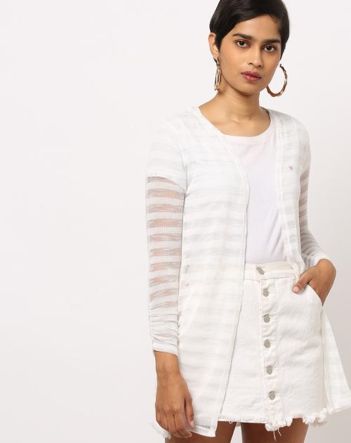 Self-Striped Long Shrug