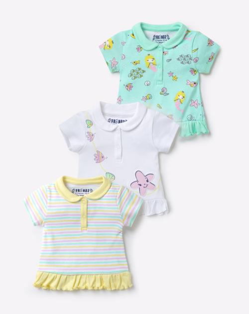 Pack of 3 Printed Peplum Polo T-shirts