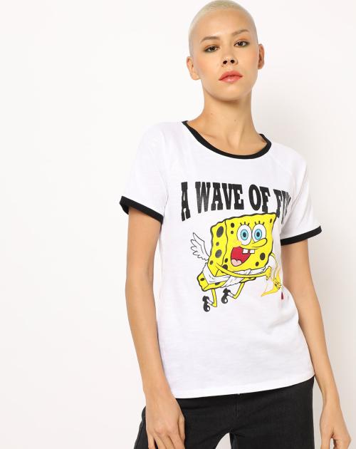 Spongebob Print T-shirt with Raglan Sleeves