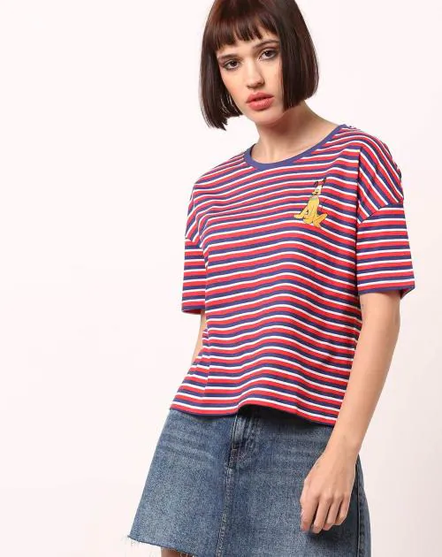 Pluto Print Striped Round-Neck T-shirt