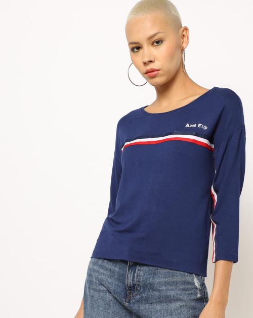 Striped Top with Drop-Shoulder Sleeves