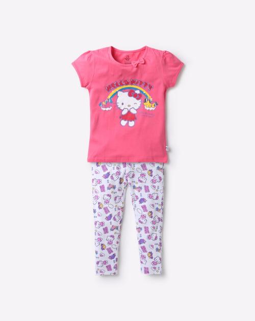 Hello Kitty Print Top & Pyjamas Set
