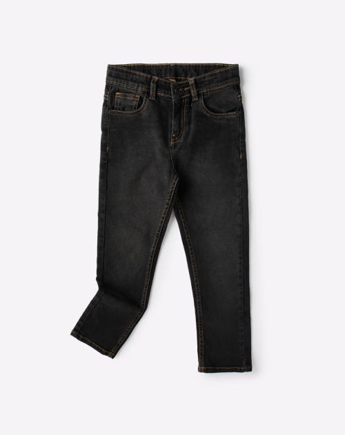 Washed Jeans with Contrast Stitch Accent