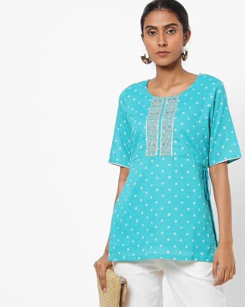 Printed Round-Neck Top