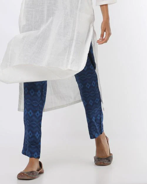 Indigo Viscose Rayon Straight Pants