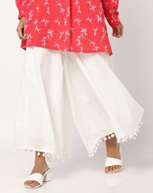 Flared Palazzos with Bobble Trims