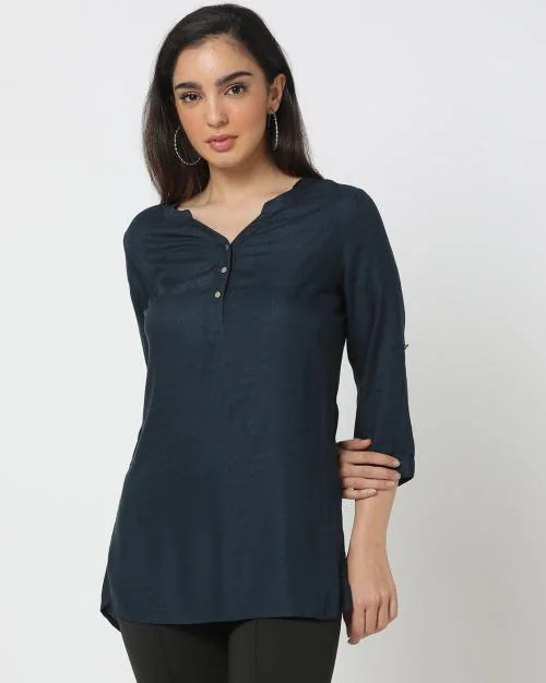 Half placket top dark navy s