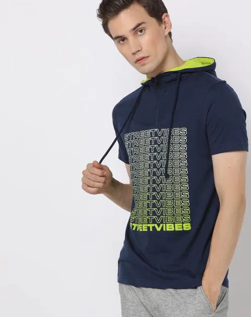 Typographic Print T-shirt with Hood