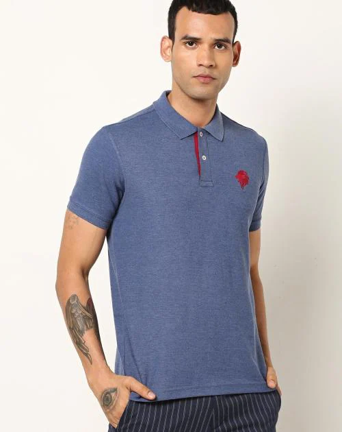 Regular Fit Heathered Polo T-Shirt with Brand Logo