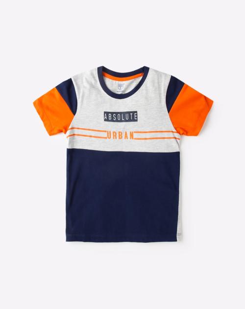 Colourblock Typographic Print Round-Neck T-shirt